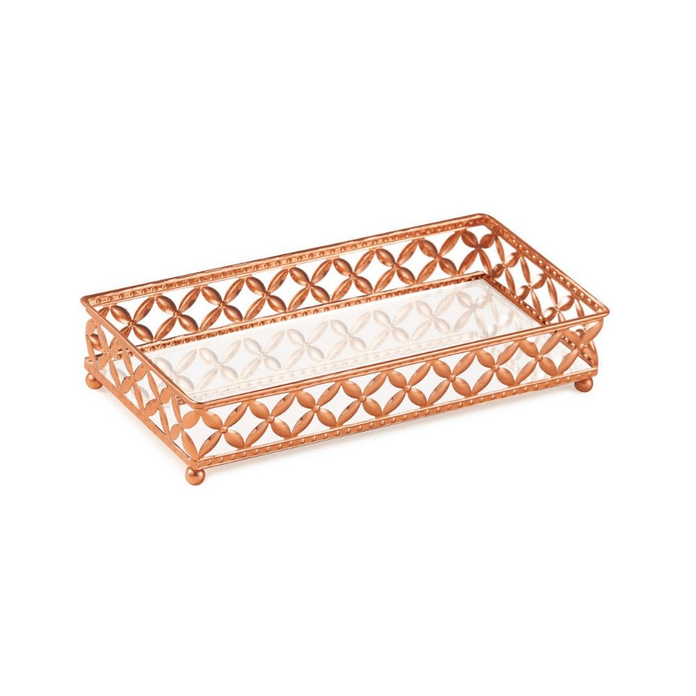 Bandeja de Metal com Interior Espelhado Retangular Rose Gold - 18 cm