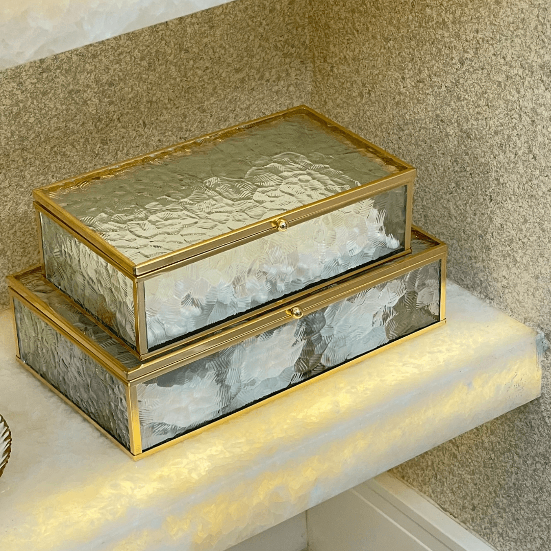 Caixa de Vidro e Metal Dourado 25cm G