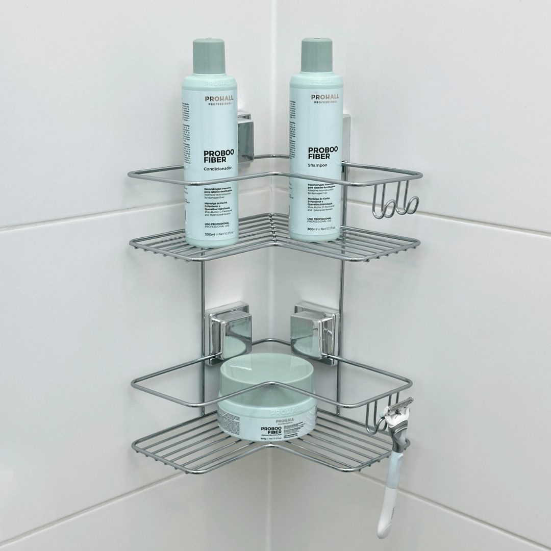 Cantoneira Porta Shampoo Dupla de Canto com Ventosa Cromado