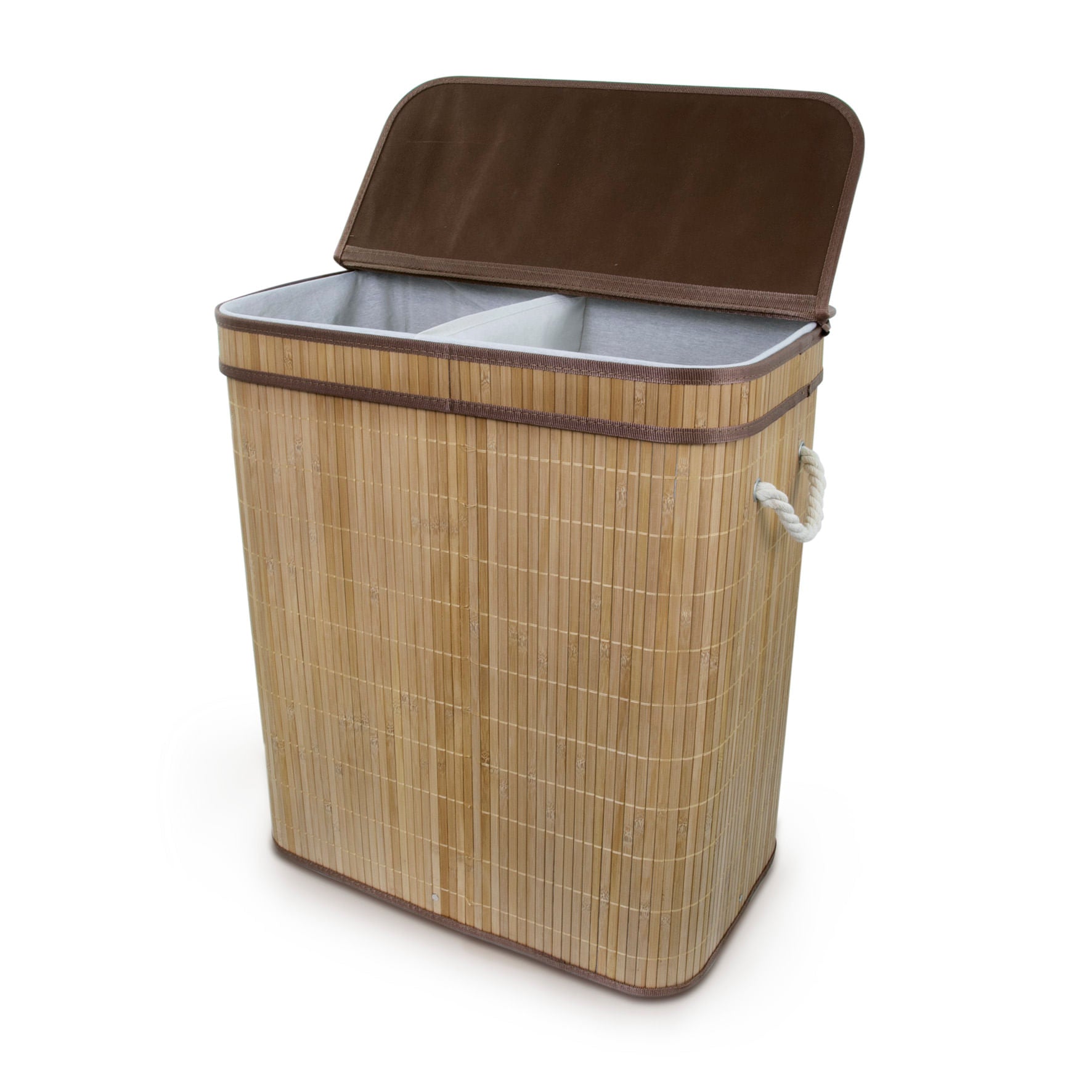 Cesto de Roupa Duplo em Bambu com Tampa 53,5cm