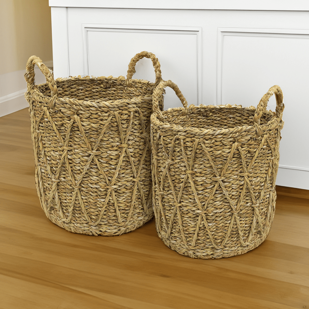 Cesto em Seagrass Trançado com Alças Caubi 36cm