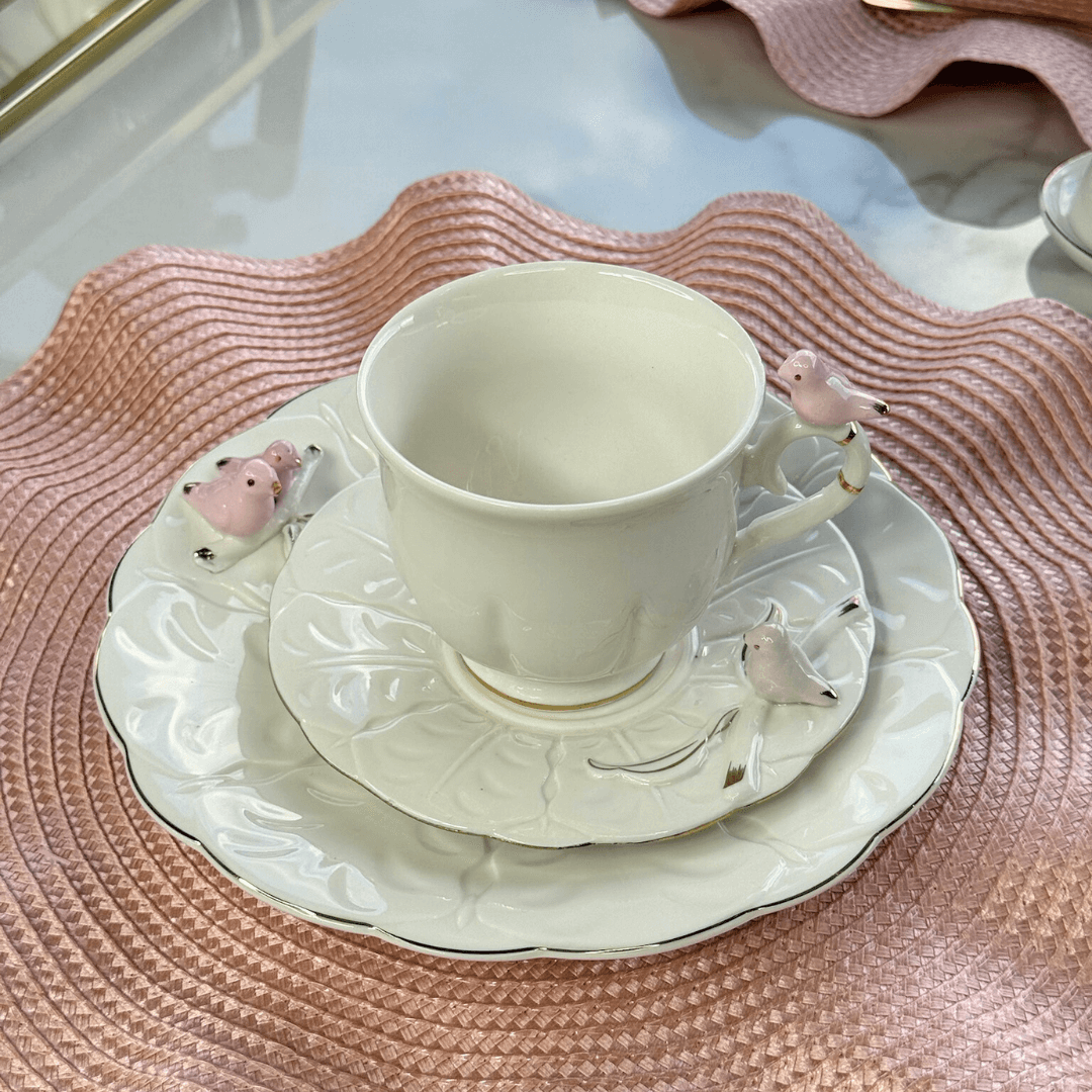 Jogo 4 Pratos para Sobremesa Bird Porcelana Branco 20cm