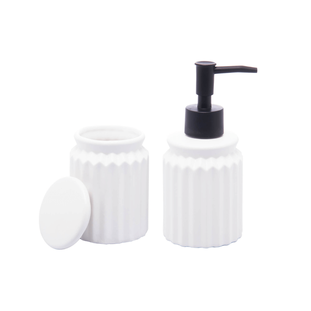 Kit para Banheiro em Cerâmica Stripes Branco 2 Peças