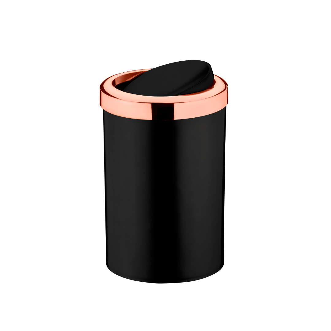 Lixeira Basculante 8 Litros Preta com Rose Gold