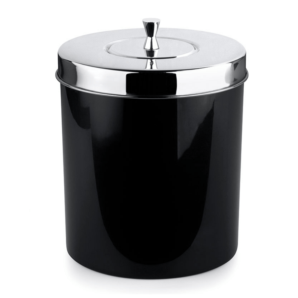Lixeira com Aro Preta com Tampa Inox Cromada - 5 Litros