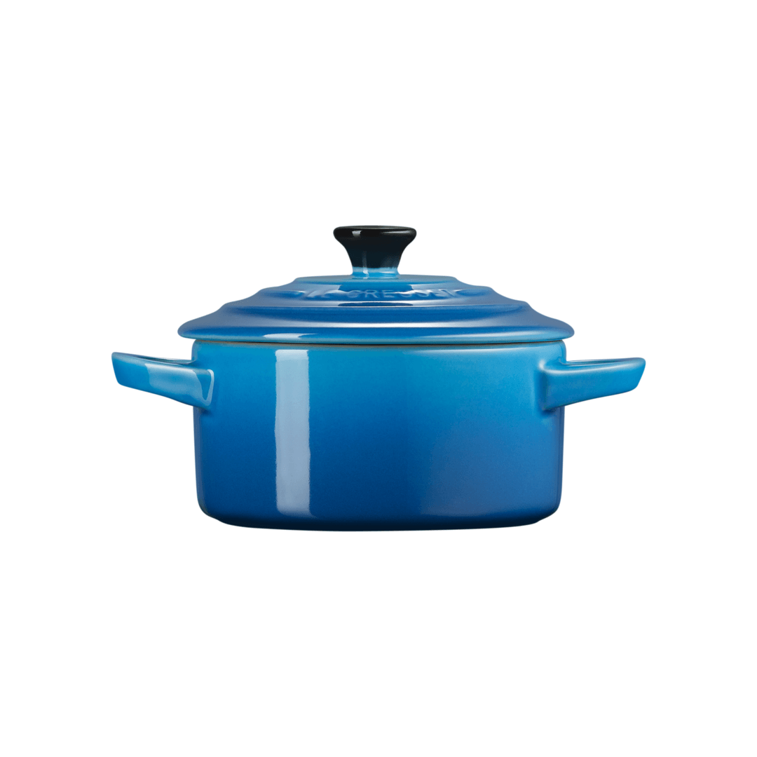 Mini Cocotte Caçarola Cerâmica Azul Marseille com Pegador Preto 14cm Le Creuset