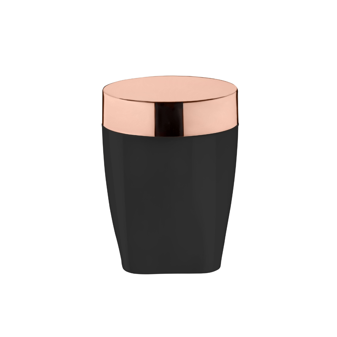 Porta Algodão e Cotonete Preto com Rose Gold 12cm