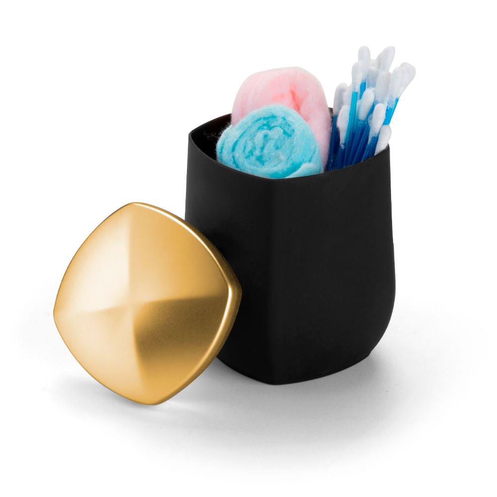 Porta Cotonete E Algodão Linha Conceito Preto Com Dourado Fosco
