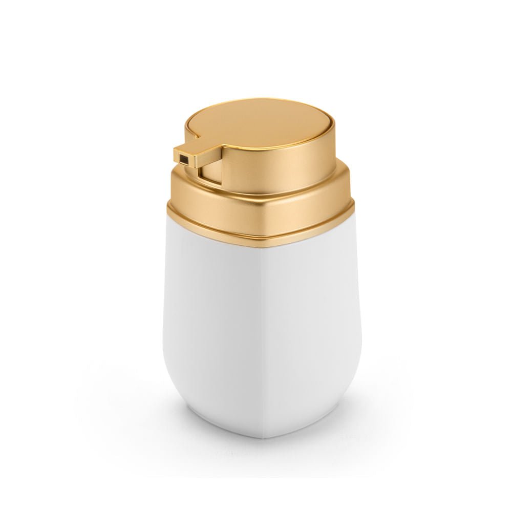 Porta Sabonete Liquido Alcool Gel Dispenser Branco com Dourado Fosco