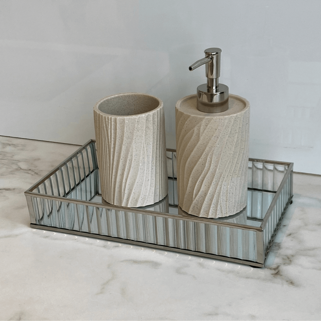 Porta Sabonete Liquido em Polirresina Bege 17cm