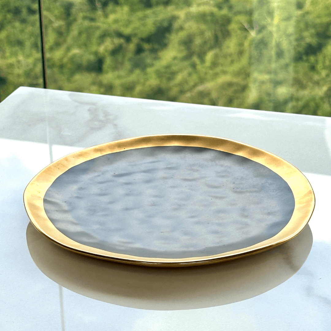 Prato de Sobremesa Dubai Preto e Dourado 21cm
