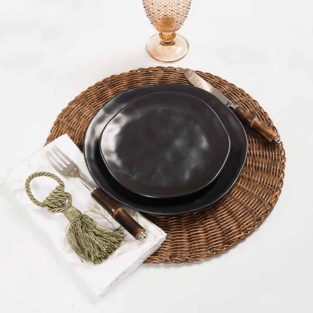 Prato de Sobremesa Organic em Cerâmica Preto 20cm