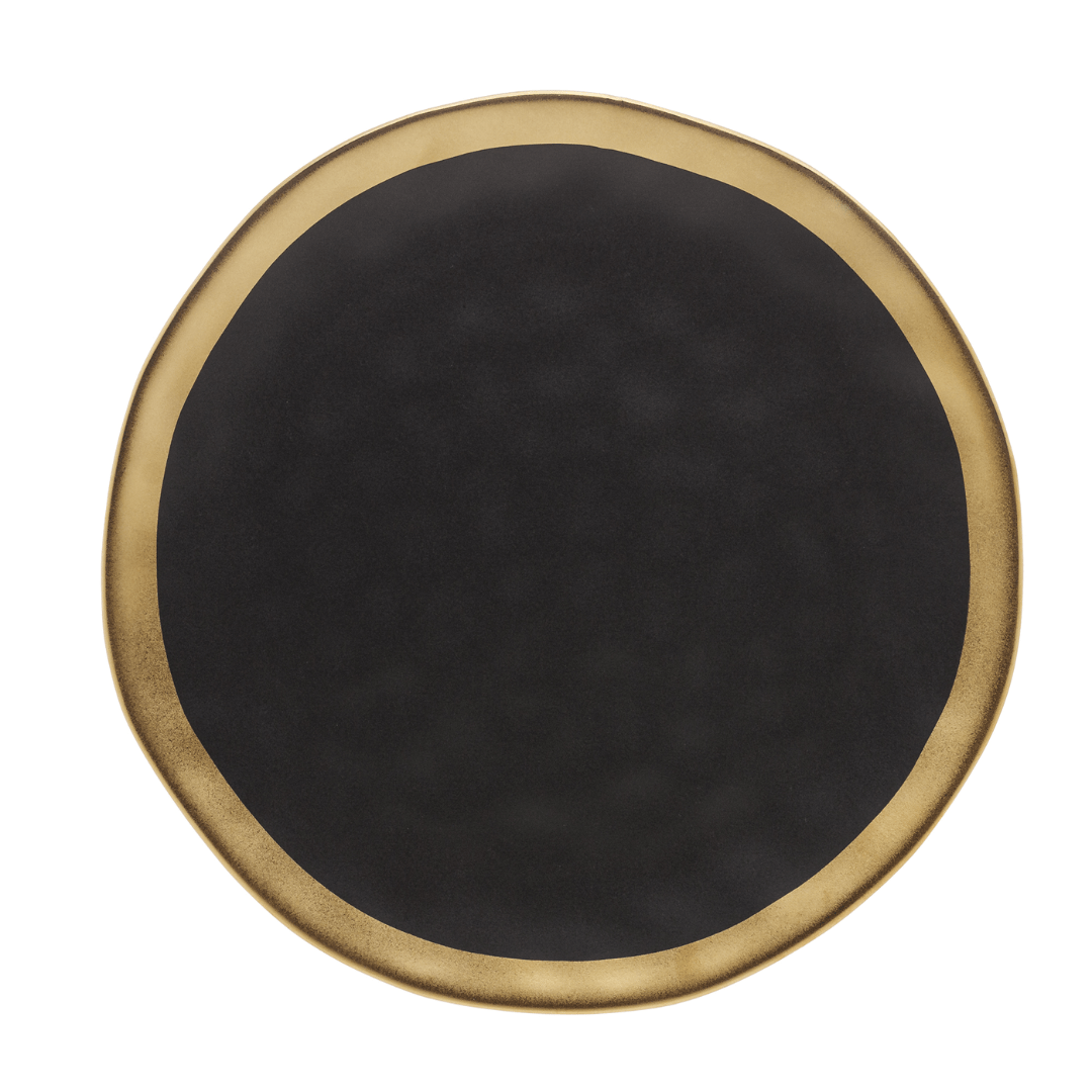 Prato Raso Dubai em Porcelana Preto e Dourado 25cm
