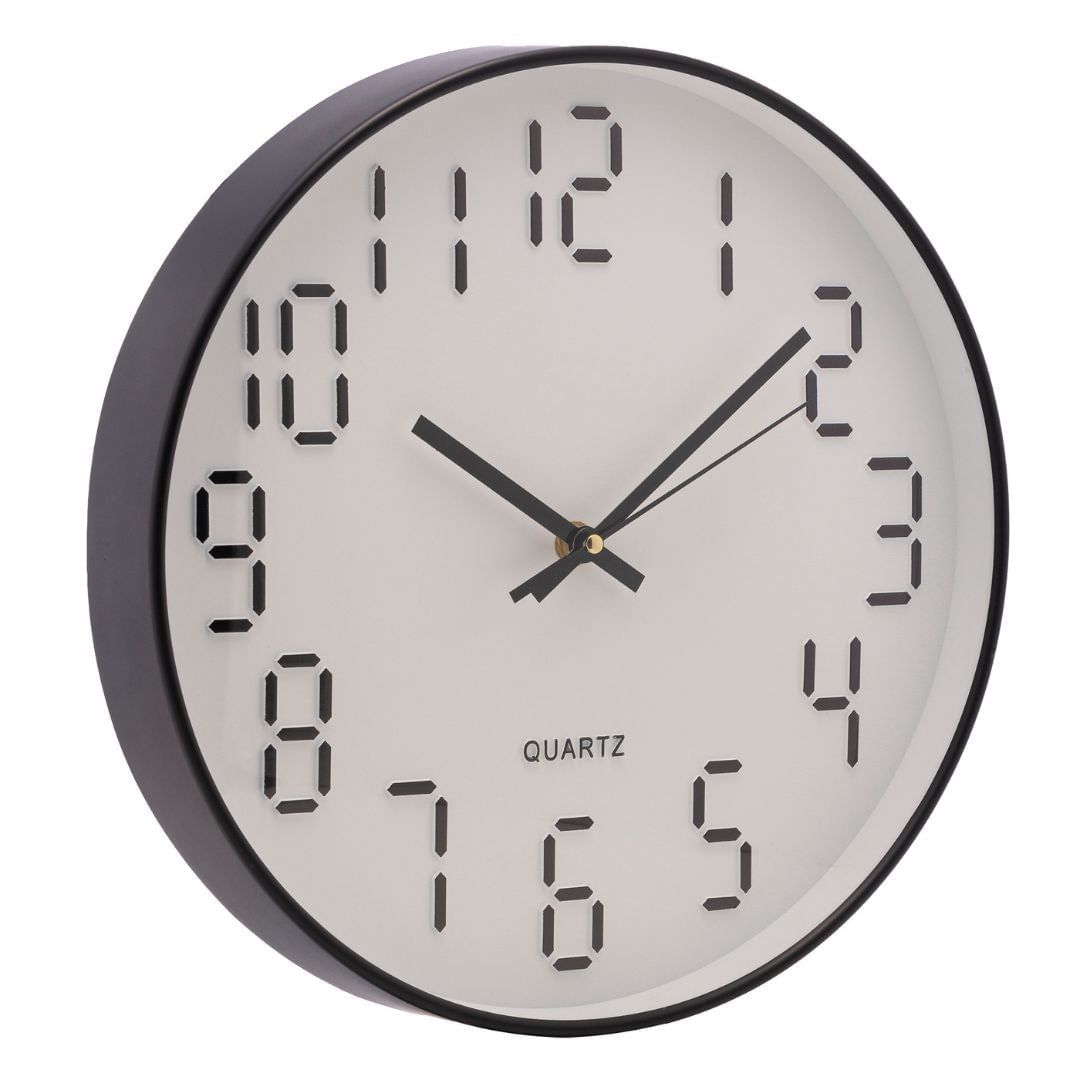 Relógio de Parede em Plástico Quartz Branco e Preto 30,5cm