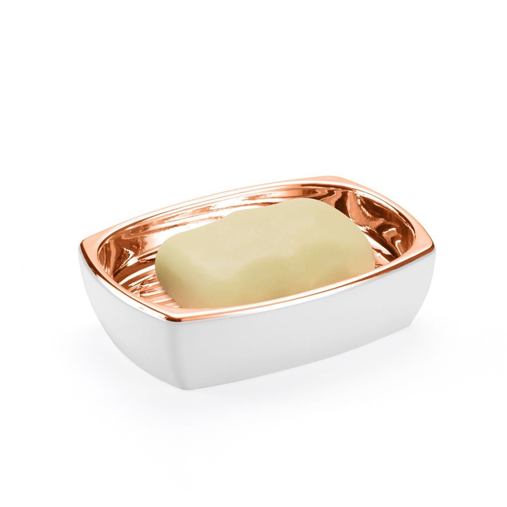 Saboneteira Bancada Branco e Rose Gold