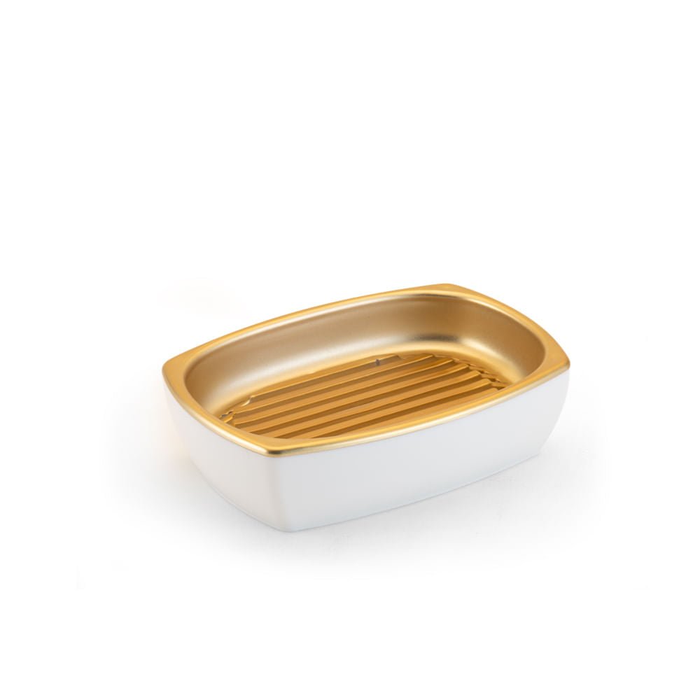 Saboneteira Branco Com Dourado Fosco