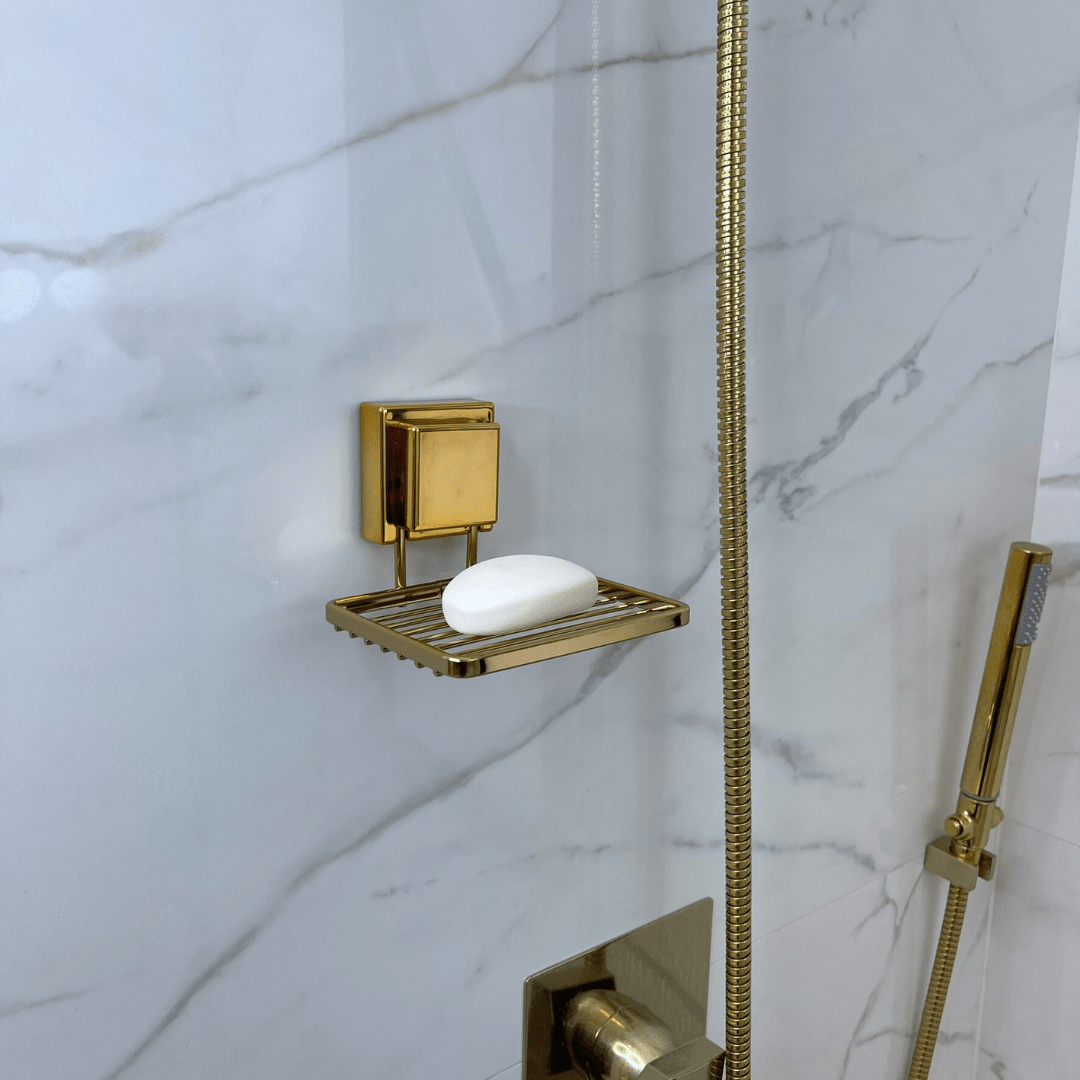 Saboneteira com Ventosa Aço Dourado 12cm