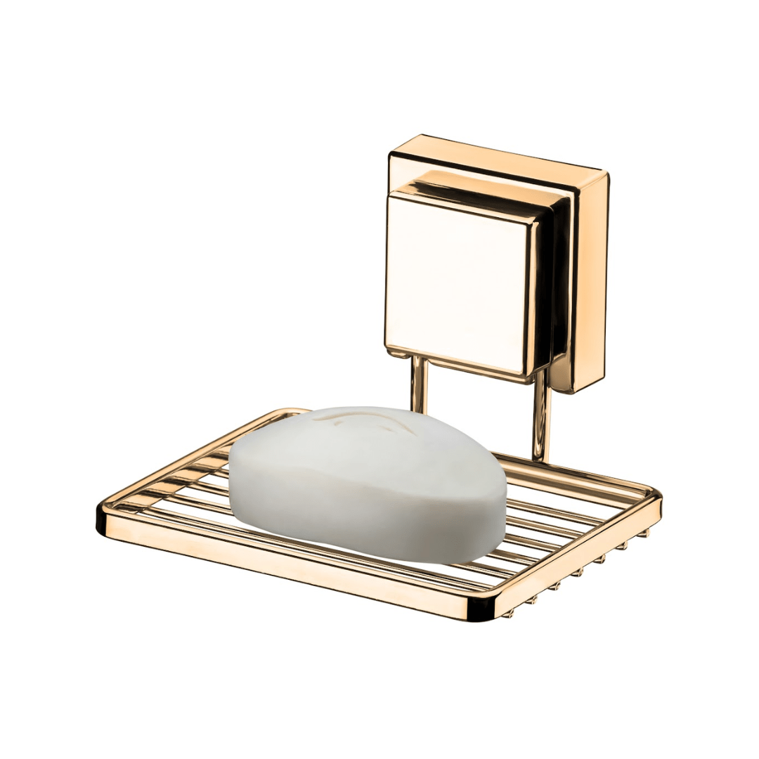 Saboneteira com Ventosa Aço Dourado 12cm