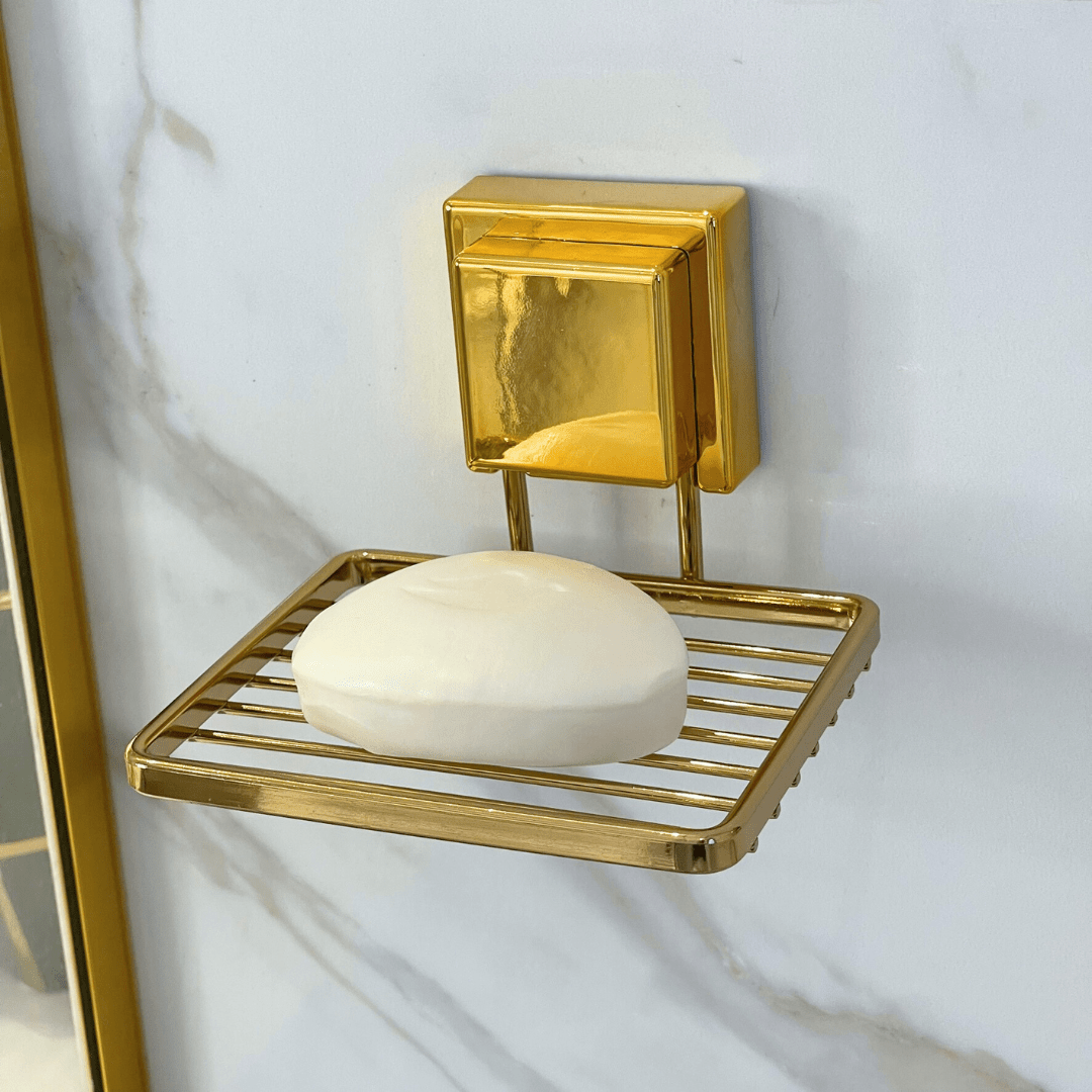 Saboneteira com Ventosa Aço Dourado 12cm