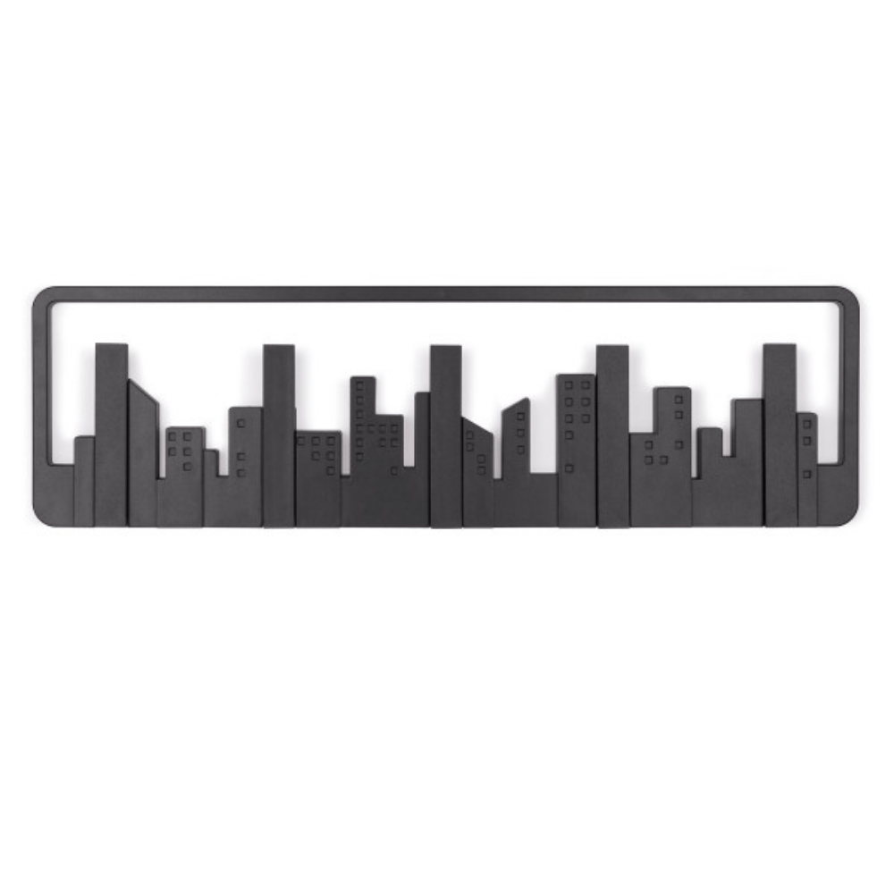 Skyline Cabideiro de Parede Cidade Preto com 5 Ganchos