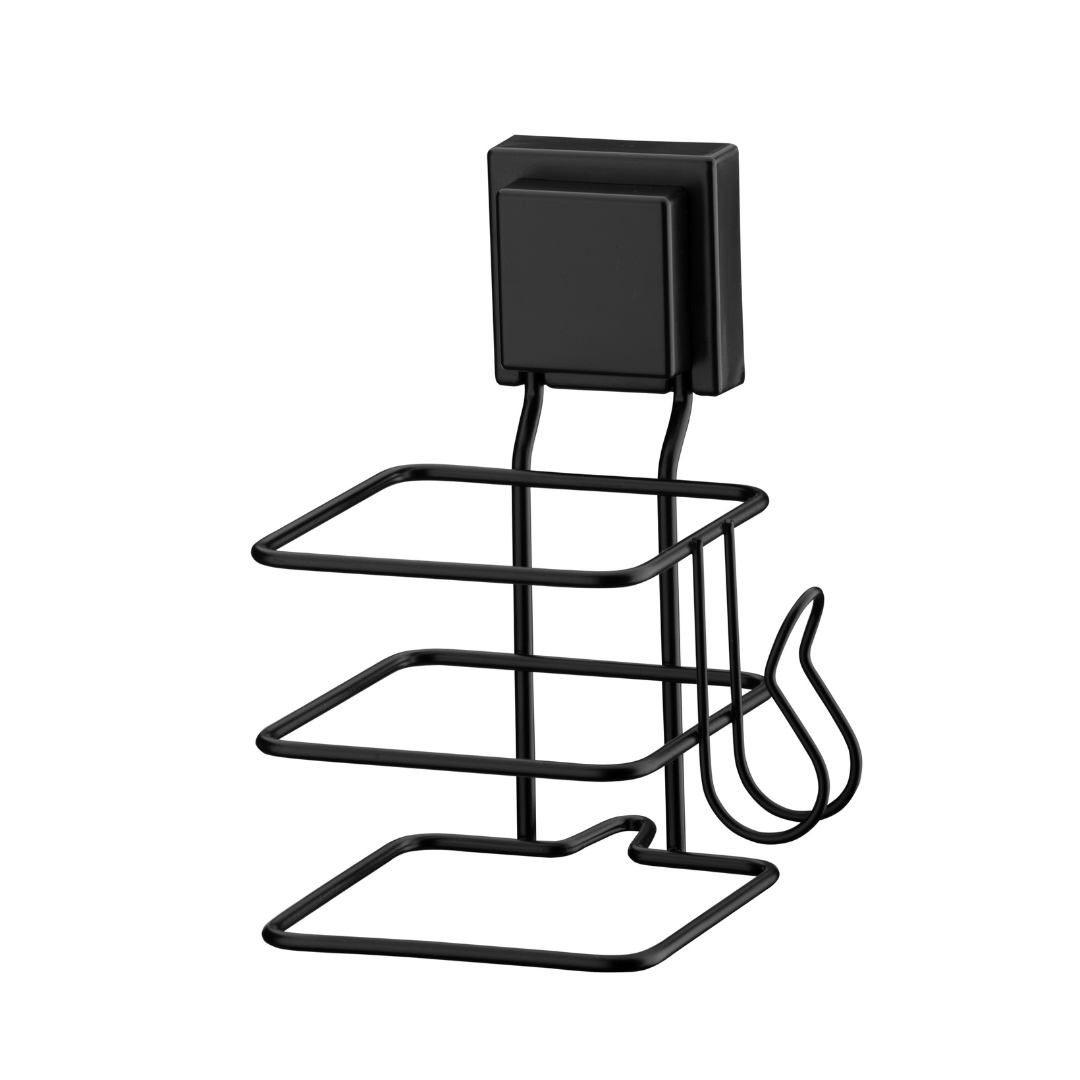 Suporte para Secador de Cabelo Fixação Ventosa Preto