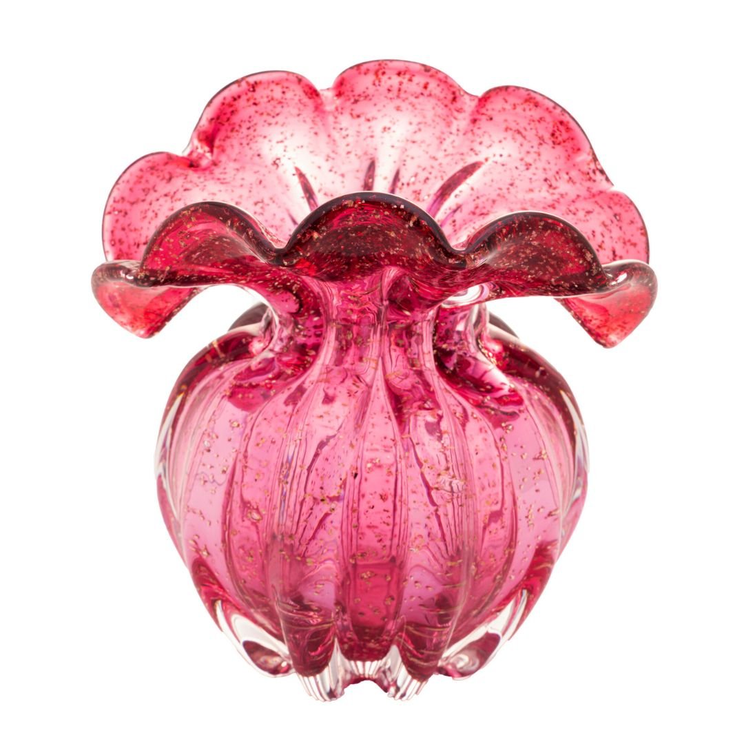 Vaso Murano Trouxinha de Vidro Italy Rosa 14cm