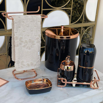 Porta Escova e Creme Dental com Tampa Preta e Rose Gold
