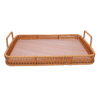 Bandeja Retangular Kali com Alças Marrom 30cm