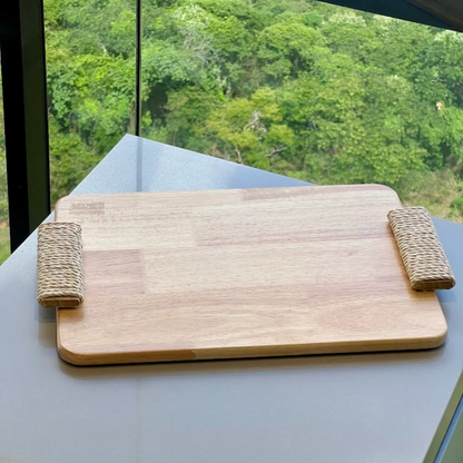 Bandeja Retangular de Madeira com Alças 38cm