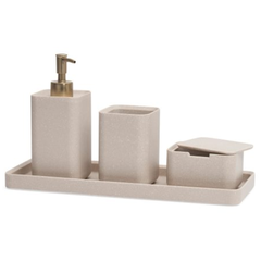 Kit para Banheiro Minimal em Polirresina Bege 4 Peças