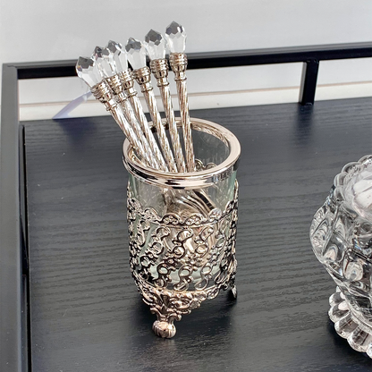 Conjunto 6 Colheres Com Suporte De Zamac Niquelado Crystal 14cm