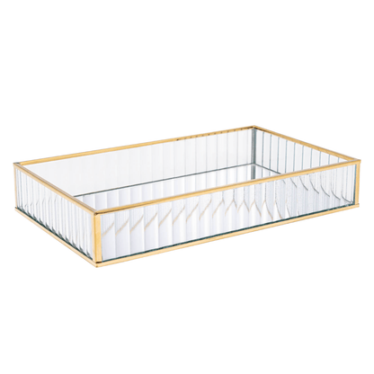 Bandeja de Metal Dourada com Espelho 30cm