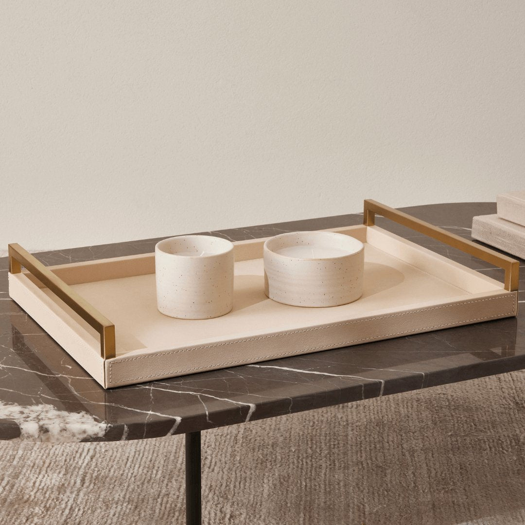 Bandeja Decorativa em MDF e PU Bege