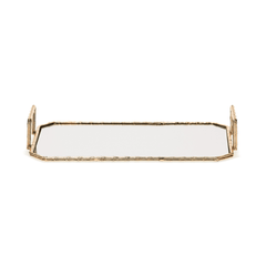 Bandeja em Metal Dourada com Espelho P 39,5cm