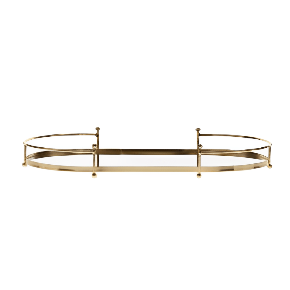 Bandeja em Metal Dourado e Vidro Espelhado 41cm G