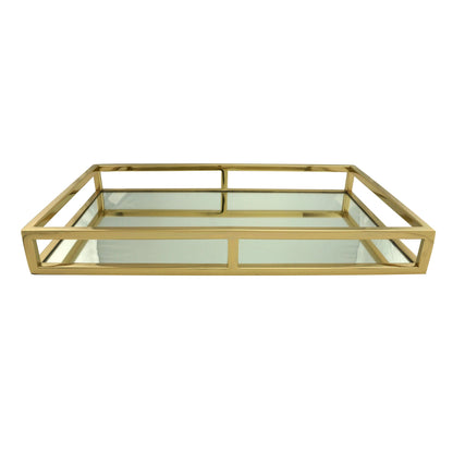 Bandeja Espelhada Aço Inox Dourado 41cm x 26cm x 5cm