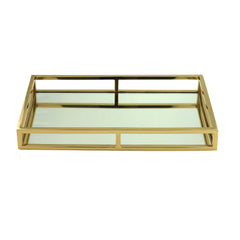 Bandeja Espelhada Aço Inox Dourado 41cm x 26cm x 5cm
