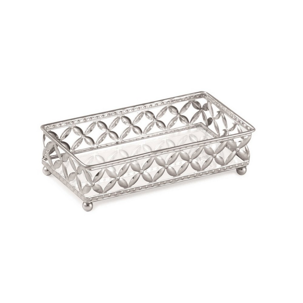 Bandeja Prata em Metal Retangular com Interior Espelhado - 18 cm