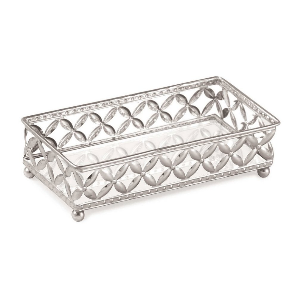 Bandeja Prata em Metal Retangular com Interior Espelhado  - 24 cm