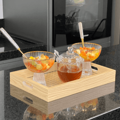 Bandeja Retangular de MDF com Fundo Vidro Trelica 30cm