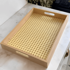 Bandeja Retangular de MDF com Fundo Vidro Trelica 30cm