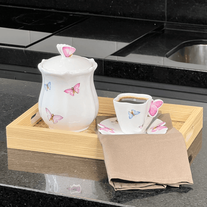 Bandeja Retangular de MDF com Fundo Vidro Trelica 30cm