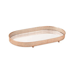 Bandeja Rose Gold em Metal com Espelho Oval P 28,5 cm x 13,5 cm x 4 cm