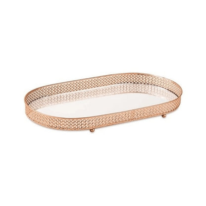 Bandeja Rose Gold em Metal com Espelho Oval P 28,5 cm x 13,5 cm x 4 cm