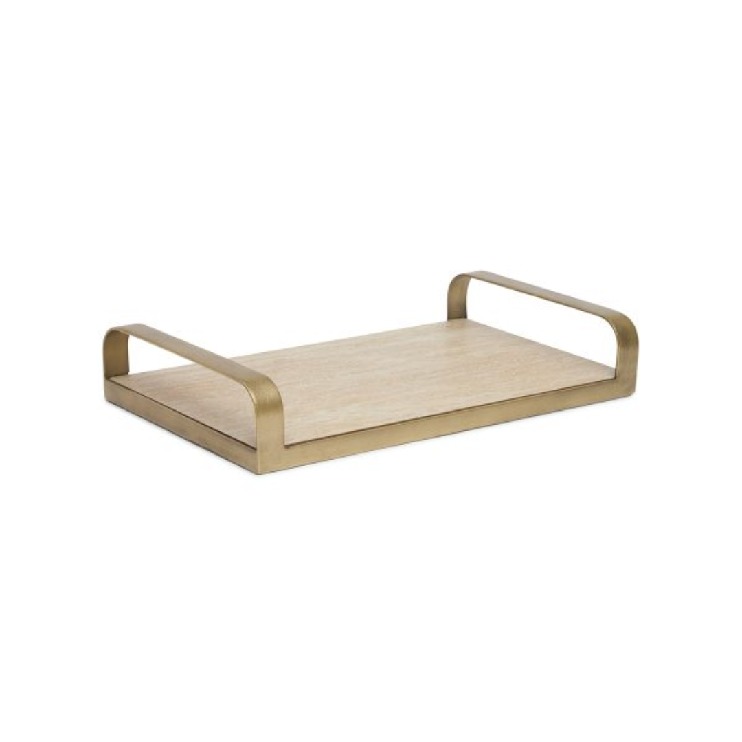 Bandeja Decorativa em MDF e Metal Champanhe 24cm