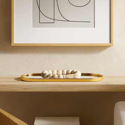 Bandeja Decorativa Espelhada Oval Dourada 30cm