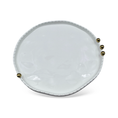 Travessa Redonda Branca com Esferas Dourada em Porcelana 29cm