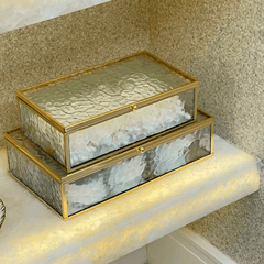 Caixa de Vidro e Metal Dourado 21cm P