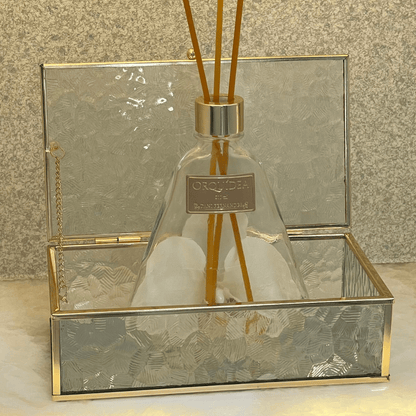 Caixa de Vidro e Metal Dourado 21cm P