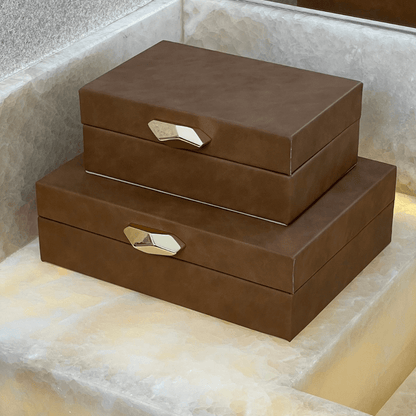 Caixa Decorativa em MDF e PU Marrom 24cm G
